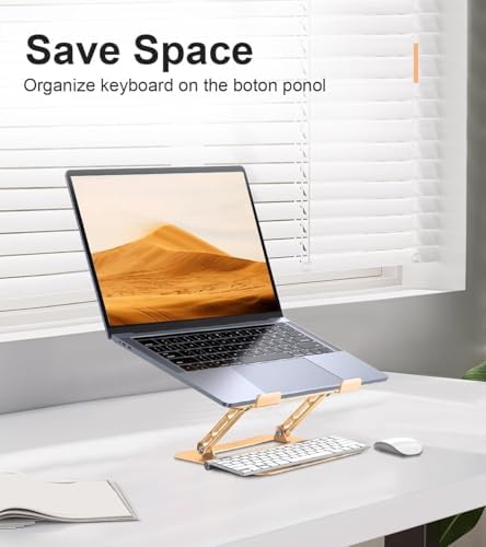 Aoviho Adjustable Laptop Stand for Desk,Portable Laptop Stand Holder and Riser,Foldable Aluminum Notebook Computer Stands for MacBook Air Pro HP Lenovo Dell Samsung Chromebook, 10-15.6 inch, Gold