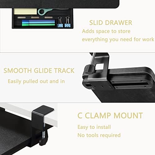 ETHU Under Desk Keyboard Tray with C-Clamp, 26.77x11.81", Black