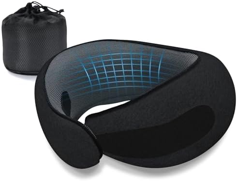 Neck Travel Pillows for Airplanes Memory Foam Neck Comfort Pillow Compact Ergonomic Design Sleeping Essentials for Long Flights Car Rides and Home Use (Black)