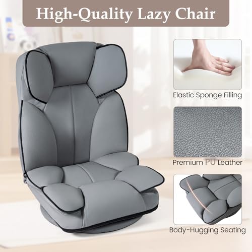 GIANTEX 360° Swivel Floor Gaming Chair, Folding Lazy Lounger Couch (Grey)