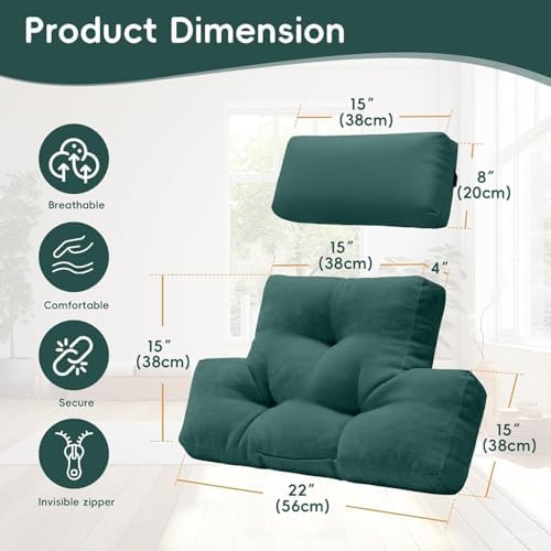 2 Piece Neck Pillow and Lumbar Support Back Cushion Set for Recliner, Green