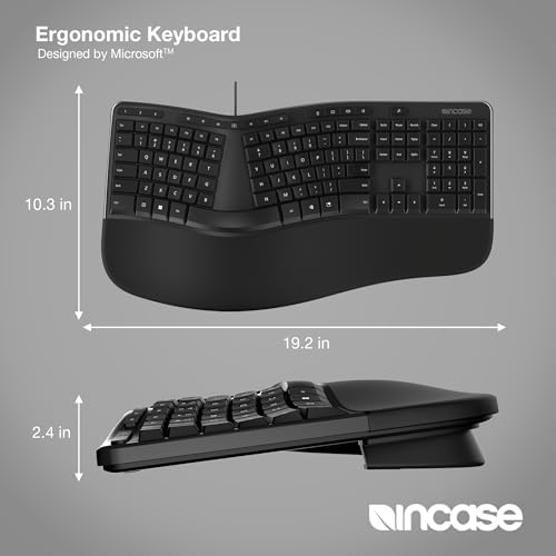 Incase Wired Ergonomic Keyboard – Designed by Microsoft – Refined Ergonomic Design, Built-in Shortcuts Keys, Layered Palm Rest for Wrist Support, Integrated Number Pad – French Canadian Layout