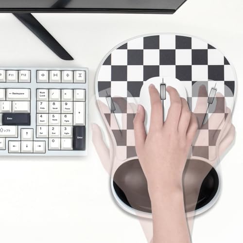 Checkered Mouse Pad with Gel Wrist Rest Support, Ergonomic Black Mousepad