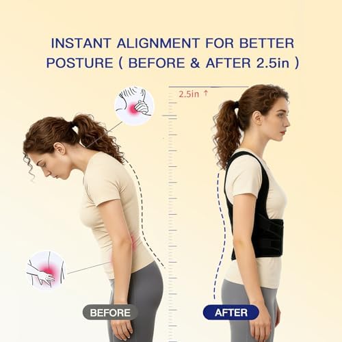 Winvote Posture Corrector Back Brace for Women and Men with Lumbar Support Adjustable Y-Shaped Shoulder Brace Breathable Mesh Black Size M