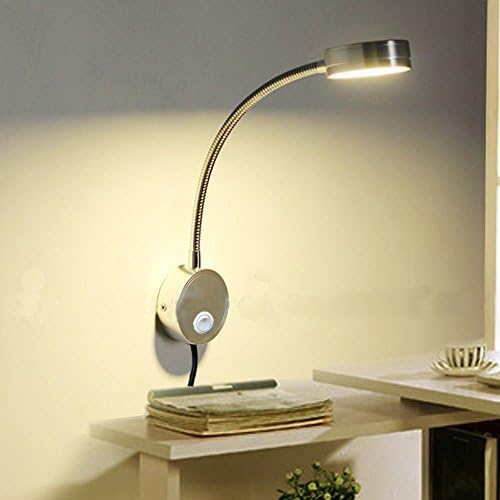 5W Wall Mounted Reading Light Flexible Gooseneck LED Sconce Lamp with Plug & Switch for Bedroom, Office, Workbench, Studio (03 Silver Warm)