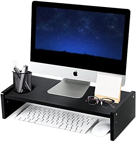 KINLINK Solid Wood Monitor Stand Riser, Monitor Riser with 2 Adjustable Height, 15.8 inch Computer Riser for Computer, iMac, PC, Printer, Computer Monitor Stand for Home & Office, Black
