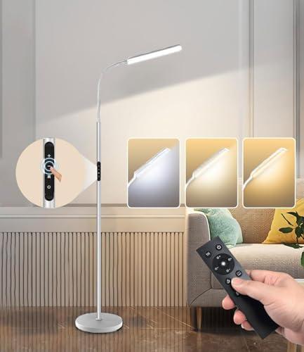Dimunt LED Floor Lamp, Stepless Adjustable 3000K-6000K Colors, Silver