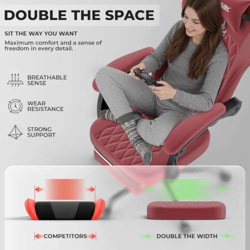 Ergonomic Gaming Chair Video Gamer Chairs Gaming Computer Chairs Gamer Chairs for Adults Massage Lumbar Support Swivel Height Adjustable Headrest Backrest RED