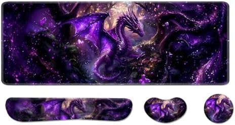 Desk Pad and Keyboard Wrist Rest, Large Mouse Pad + Keyboard Pad+Mouse Wrist Support, Non-Slip Desk Mat Protector for Office, Home 31.5×11.8 Inches Anime Dragon