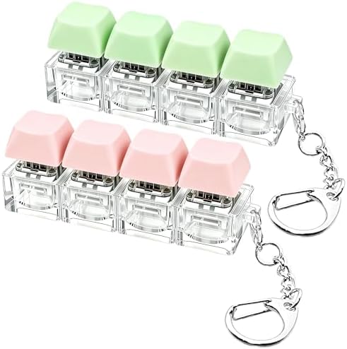 2 PCS Keyboard Fidget Toy, Keyboard Fidget Keychain 4-in-1 Keyboard Decompression Button Finger Clicker Toys, Button Stress Relief Fidget Gifts to Relief Stress (Green Pink)