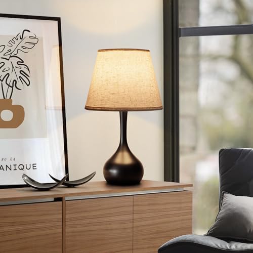 ONEWISH Touch Bedside Lamp, Farmhouse 3-Way Dimmable Table Lamps for Nightstand with Fabric Shade, 17.32'' Desk Lamp for Reading, Bedroom, Livingroom, Office