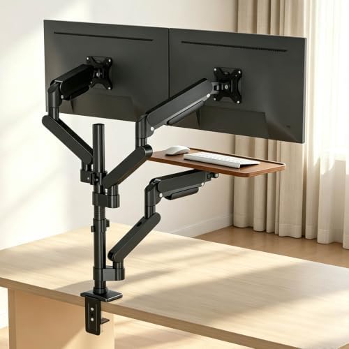 Monitor Stand with Keyboard Tray, Gas Spring Full Motion Desk Mount