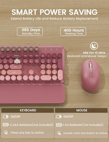 Wireless Keyboard and Mouse Combo, Cute Typewriter, Magnetic Wrist Rest