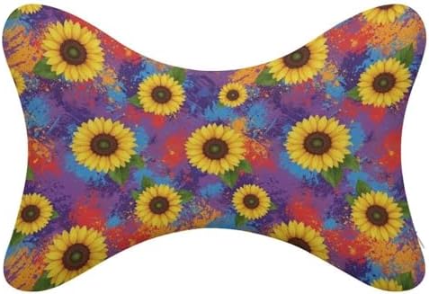 2 Pack Car Headrest Pillow Sunflower Painting Soft Memory Foam Neck Cushion for Neck Pain Relief