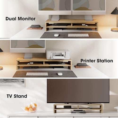 Fenge 31.5 Inch Dual Monitor Stand Riser for Desk, Oak
