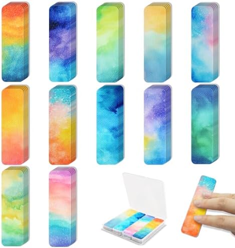 48 Pieces Anxiety Sensory Stickers with Storage Box - Sensory Strips 2 Textured Surface Adhesives Fidget Strips for Office & Classroom Desk Relieve Adult & Teen Stress (Watercolor Style)