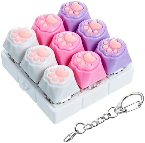 Cat Paw Keyboard Fidget Toy, Keyboard Fidget Keychain 9-in-1 Keyboard Decompression Button Finger Clicker Toys, Cute Soft Click Buttons Fidget Toy ADHD Sensory Fidget Toys Stress Relief Gifts(W-P-P)