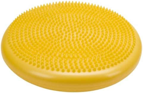 CanDo Inflatable Balance Disc for Balance Training, Proprioception, Strengthening Lower Extremities, Posture, Back Pain, Stress Relief, Restlessness and Anxiety. Yellow, 14” Diameter