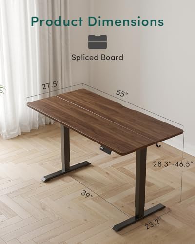 CubiCubi 55x28 Large Electric Standing Desk, 28" Deep Desktop, Black Walnut