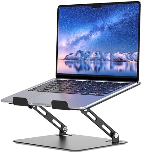 SOUNDANCE Adjustable Laptop Stand for Desk, Metal Riser 10-15.6", Black
