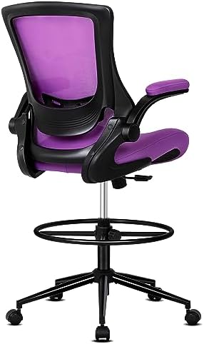 Misolant Tall Office Chair, Drafting Chair for Standing Desk, High Office Chair with Adjustable Lumbar Support, Flip-up Arm and Footrest Ring, Tall Drafting Chair for Bar Height Desk