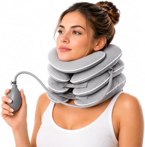 Inflatable Neck Stretcher Cervical Traction Device - 3-Layer Design in Varying Sizes for Pain and Stress Relief, Posture Support - Cervical Neck Pillow for Decompression Home, Office & Travel