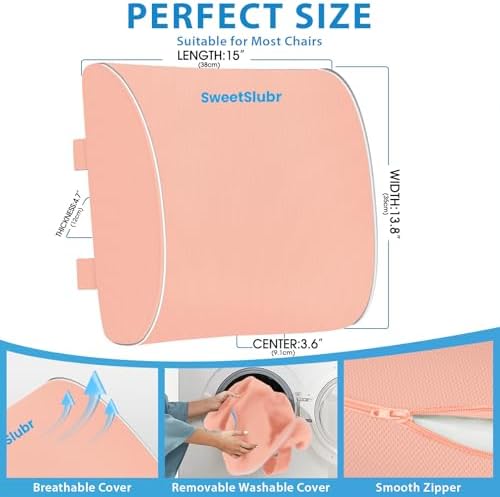 SweetSlubr Lumbar Support Pillow for Office Chair, Back Support(Pink,XL)