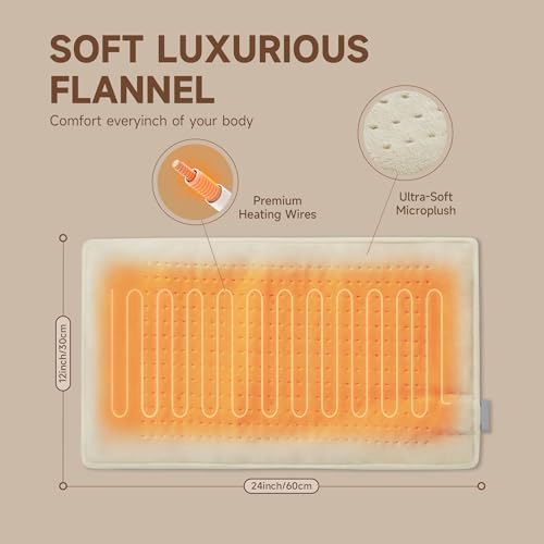 Heating Pad 12''X24'' for Back Neck Shoulder Pain Relief,Cream