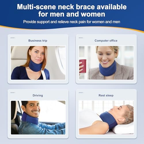 CozyHealth Neck Brace for Neck Pain and Support, Soft Neck Support Relieves Pain & Pressure in Spine for Women & Men, Wrap Align Stabilize Vertebrae Foam Cervical Collar for Sleeping (GBlue, XS, 2.5" Middle Height)