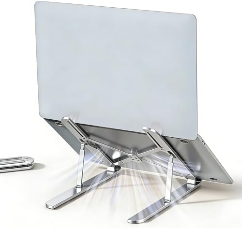 Ergonomic Foldable Computer Stand, 10-Level Height Adjustable Aluminum Laptop Stand, Compatible with 17.3 Inch Laptops, Tablets & Drawing Tablets, for MacBook, HP, Lenovo, Dell (Silver)
