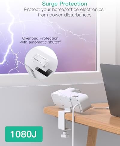 Mifaso PD65W Desk Clamp Power Strip, 1080J Surge Protector, 2 USB C