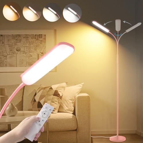 marctronic Pink LED Floor Lamp, 18W 1800LM Bright Floor Lamp with Remote & Works with Smart Plug, Dimmable Timing Eye Caring Reading Light Modern Standing Floor Lamps for Living Room Bedroom Office