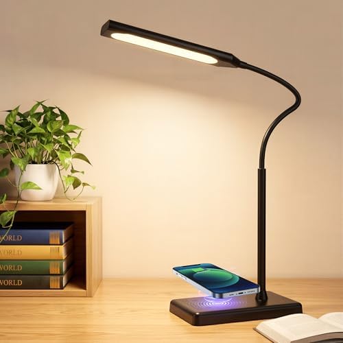 LED Desk Lamp for Office Home, Wireless Charger Desk Lamp