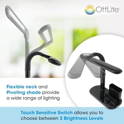 OttLite Pivoting Bankers LED Desk Lamp with USB Charging Port, Black