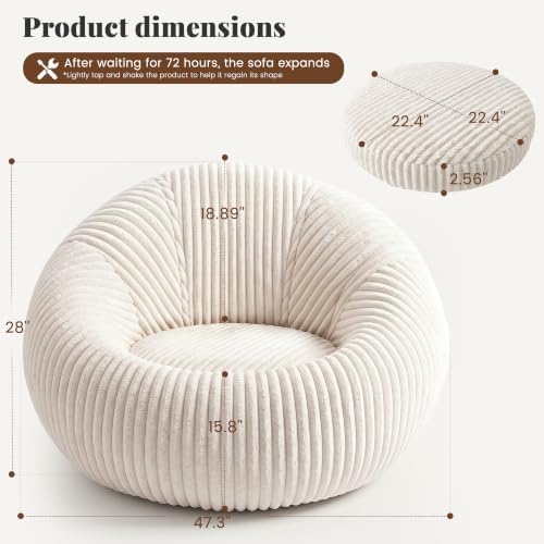 Homkdom Bean Bag Chairs for Adults, Giant Bean Bag Sofa with Back Support