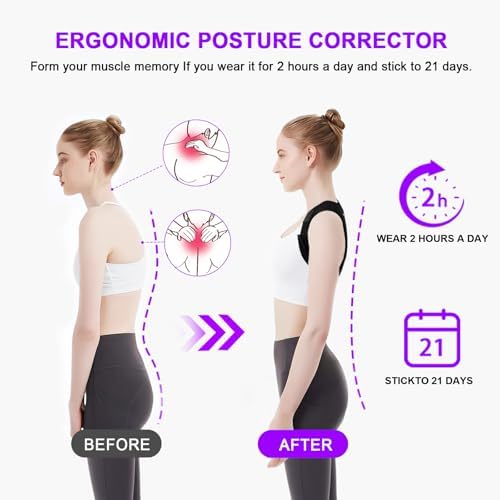 Posture Corrector for Women and Men, Upgraded Comfortable Upper Back Brace with Shoulder Pads & 3D Pad, Adjustable Back Straightener Support for Back, Shoulder and Neck (Black-L)