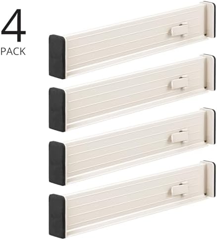 mDesign Set of 4 Drawer Dividers – Expandable Drawer Organiser Set with Protective Foam Ends – Useful Kitchen Accessories – Cream