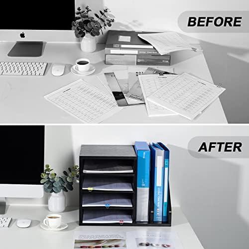 PAG-Mass Wood Desktop File Holder Organizer Mail Sorter for File Folders, Mails, Envelopes, Mailing Supplies or Magazines, Black
