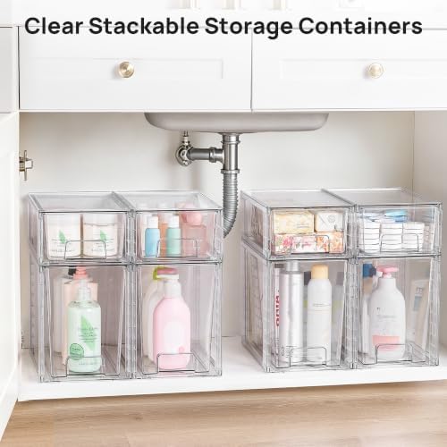 Vtopmart Clear Stackable Storage Drawers, 8 Pack Tall Organizer Set