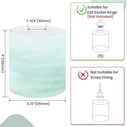 3 Pack Cylinder Glass Lamp Shade Teal Blue Ombre Watercolor Painted Covers with 1-5/8" Fitter Opening Light Fixture Replacement for Table Lamp Bathroom Vanity Light