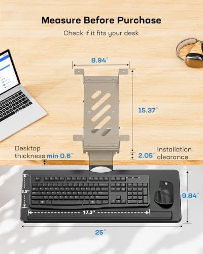 HUANUO Under Desk Keyboard Tray, 360 Degree Adjustable Mouse Platform