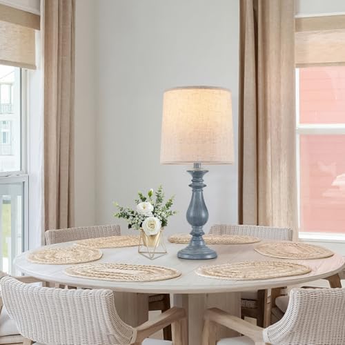 Lamps Set of 2 Vintage Rustic Farmhouse Table Lamps Bedside Reading Lamp Bedroom Nightstand Living Room Teapoy Lamp, Desk Light, 22 Inch High, Navy Blue, with Fabric Shade, Bulb Not Included，Blue