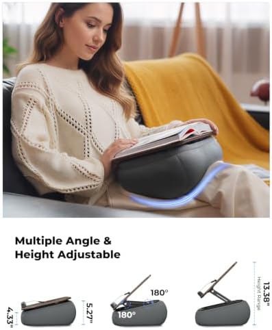 Viozon Lap Book Pillow Stand with Storage, Adjustable Beanbag Reading Pillow with Dark Wood Panel, Multi-Angle Book Holder for Hands-Free Reading in Bed or Sofa,Book Lover Essential,Soft Cushion