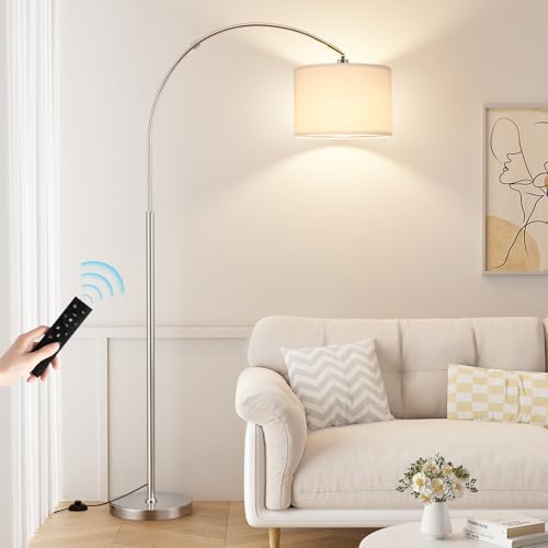 Ambimall Dimmable Arc Floor Lamp with Remote, Color Temp Adjustable, Silver