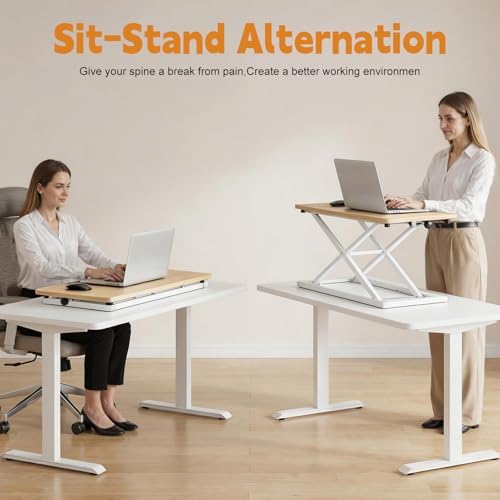 Standing Desk Converter, 7-Level Height Adjustable Keyboard and Monitor Riser, 23.6" Sit to Stand Desk Workstation, No Assembly Laptop Computer Lift for Walking Pad (Wooden)