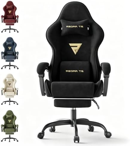 Ferghana Ergonomic Velvet Gaming Chair with Massage, Footrest & Reclining High Back, Racing Style Computer Desk Chair for Adults, Home Office Use, Black