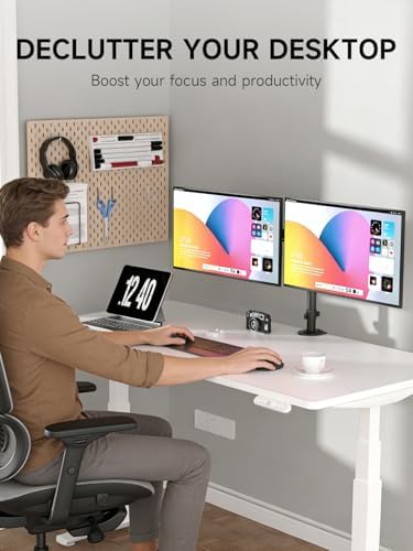 Bracwiser Dual Fully Adjustable Monitor Arm Stand Mount Fits Two Screen 13-32 inch 22lbs for Monitor Computer Screen 13 15 17 19 20 22 23 24 26 27 32inch VESA 75 100 (MD7442)
