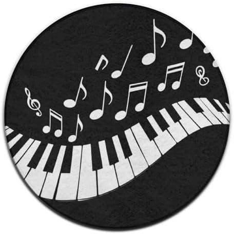 Large Round Area Rug Home Decor Modern Bathroom Rug Kitchen Office Circle Rug for Living Room Sofa Circle Cute Mat Piano Keys with Musical Notes Black and White