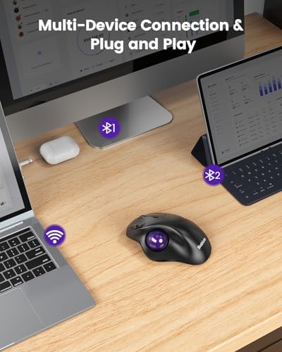 SABLUTE MAM2 Wireless Trackball Mouse Ergonomic with 5Level DPI-Purple Ball