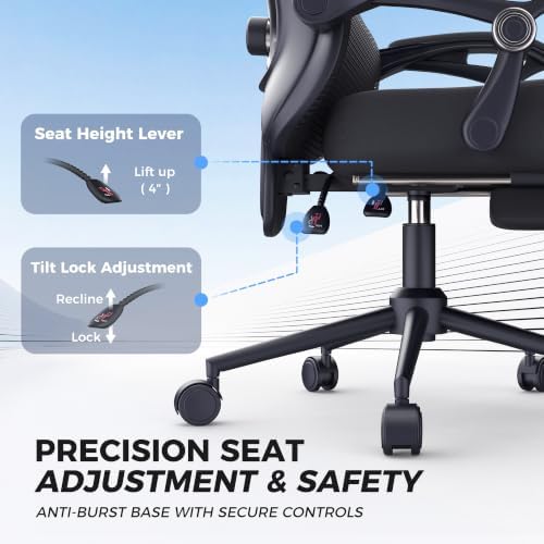 CYKOV Ergonomic Office Chair with Footrest, Reclining Mesh Back, 350 Lbs